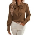 thumbnail image 2 of Women's Tops Dressy 2026 Summer Bow Tie Shirt Long Sleeve Satin Blouse Business Work Casual Outfits, 2 of 8
