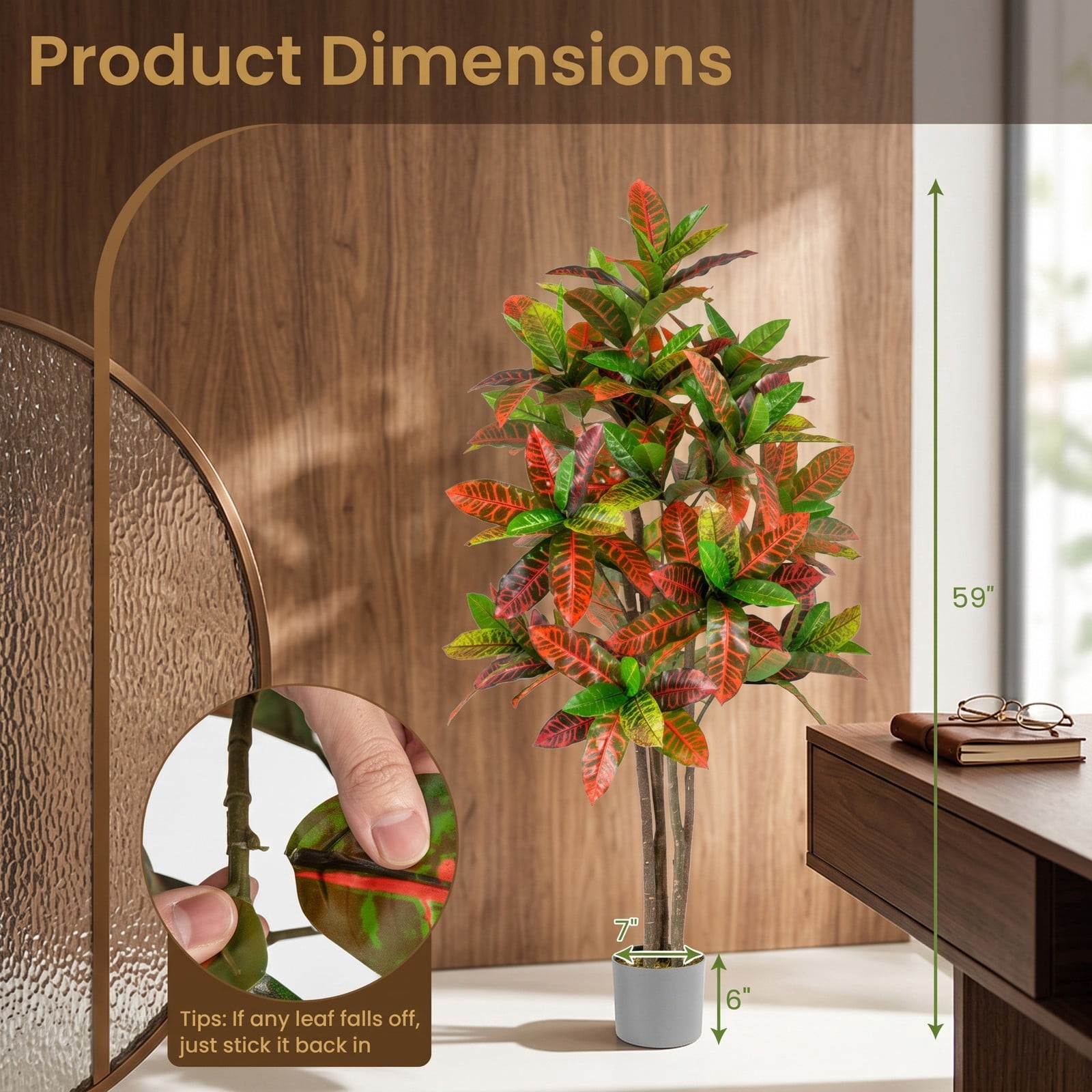 ALPULON 5 FT Tall Artificial Croton Plant with Gradient Leaves and Nursery Pot, Faux Silk Tree for Indoor Home Office Decor, 2 Pack, Multicolor