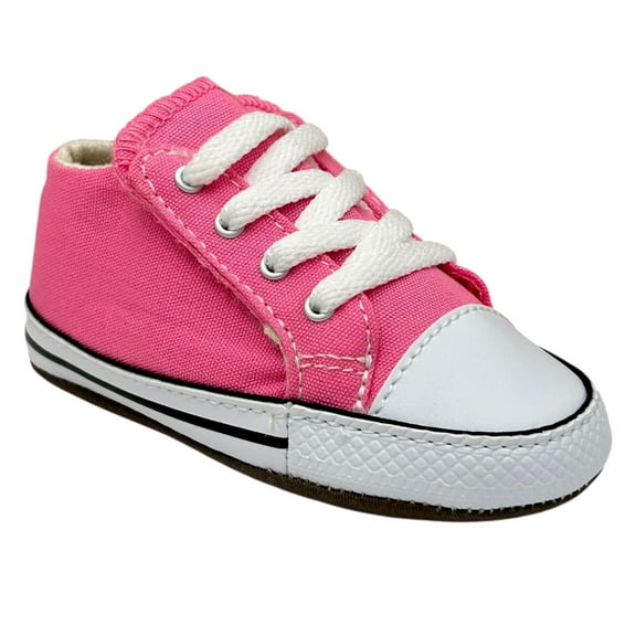 Converse Newborn Baby Girls Crib Sneakers Size 4 Pink-White Canvas Shoes Slip-on
