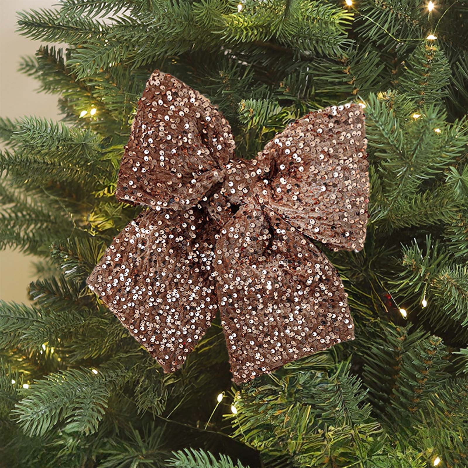 Christmas Bow 11x10 Inches Premium Velvet Ribbon with Sequins Glitter Decoration for Christmas Tree Wedding Gift Box Party Decor Multiple Size Options Available