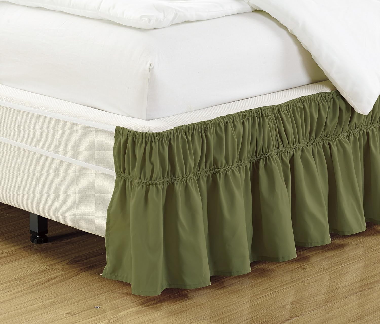 Easy Fit Bed Skirt Wrap Around Elastic Bed Ruffle with 17 Inch Drop Solid Red Bedroom Decor
