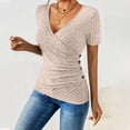 thumbnail image 5 of Laqbezok Women's Plus Size Ribbed Knit Shirt, V Neck Short Sleeve Fitted Tops, Side Button Wrap Slim Fit Casual Summer Textured Blouse, Beige, Size 2XL, 5 of 8