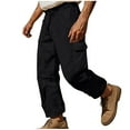 thumbnail image 2 of HOMADLES Mens Jogger Pants Open Bottom Relaxed Fit Straight Leg Pants Drawstring Linen Multi-pocket Jogger Pants Black S, 2 of 6