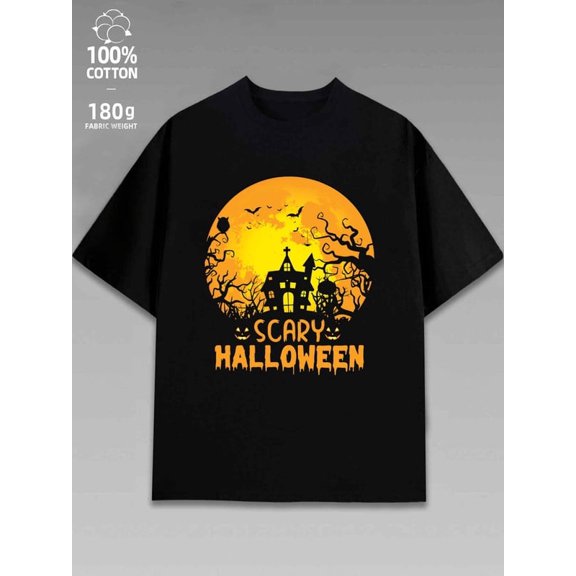 halloween t shirts cotton tshirts men black Streetwear Crewneck Shirt Perfect for Outdoor Activities"