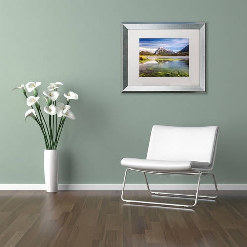 Trademark Fine Art 'Mount Rundle Banff' Canvas Art by Pierre Leclerc, White Matte, Silver Frame