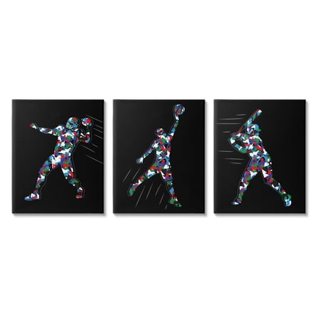 Stupell Industries Geometric Pattern Sports Players Graphic Art Gallery Wrapped Canvas Print Wall Art Set of 3 Design by Arrolynn Weiderhold