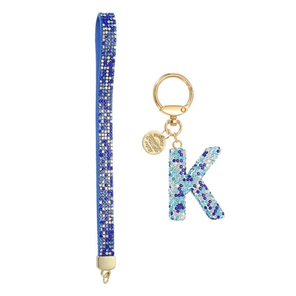 Initial Letter Keychain for Women, Rhinestone Alphabet K Key Chain Sparkly Keychain Charm with Heart for Backpack Handbag Car Key Accessories Lanyard, Blue