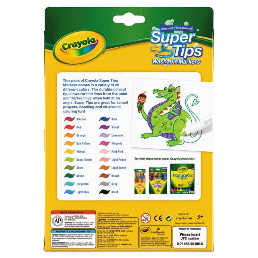 Washable Super Tips Markers, Fine/broad Bullet Tips, Assorted Colors, 20/set | Bundle of 2 Sets