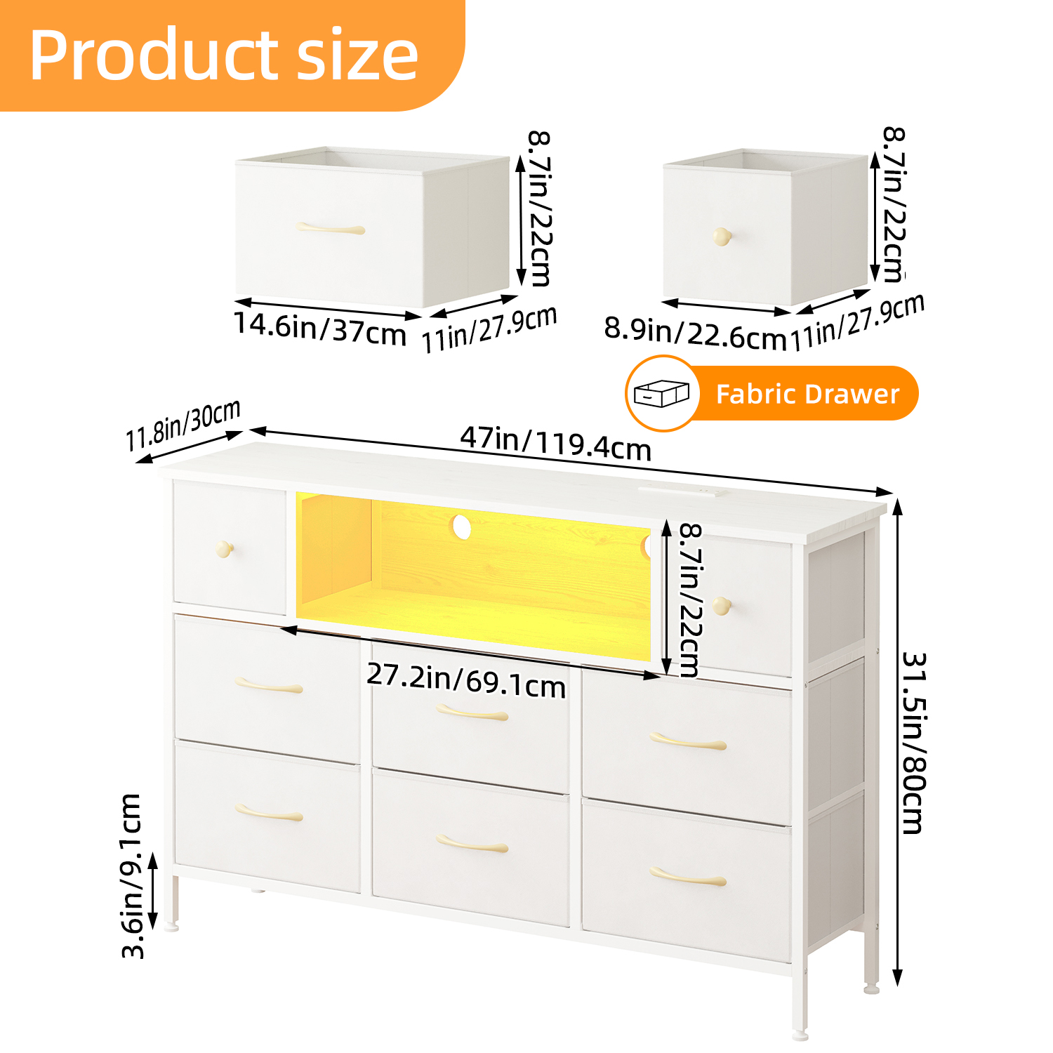 Fairy 55" White Dresser with LED Lights and Power Outlets photo 2