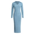 thumbnail image 3 of QHFBli Womens Ribbed Knit Sweater Dress Casual Long Sleeve V Neck Bodycon Pleated A Line Long Dress Streetwear, 3 of 3