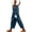 Blue, variant on Women's Cropped Linen Pants Drawstring Elastic High Waist Square Lace Patch Straight Ankle Trousers with Side Pockets for Summer Beach Daily Walking