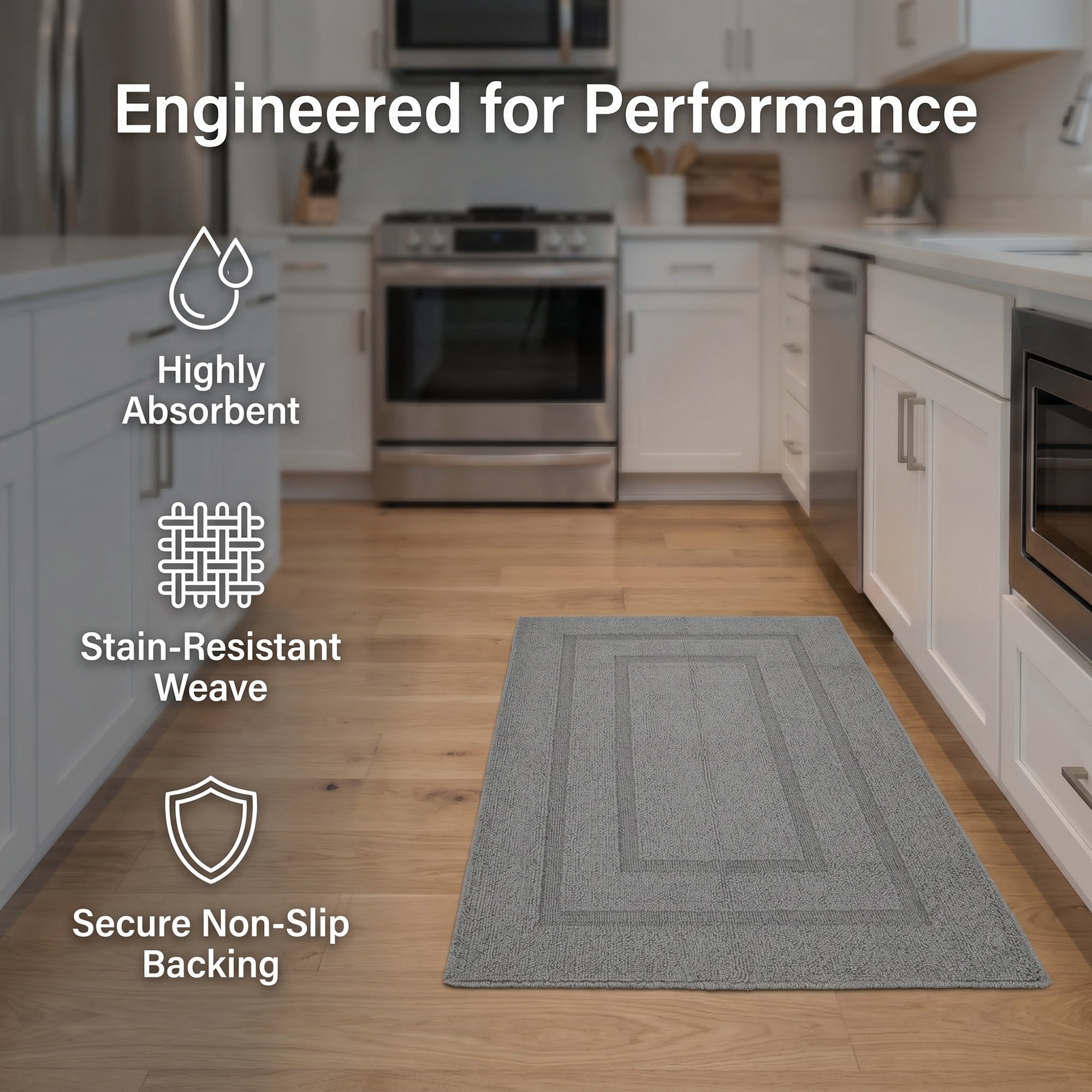 Unique Bargains Geometric Resistant Polypropylene Non Slip Waterproof Mat Grey 35" x 24"