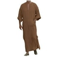 thumbnail image 3 of Mens Casual Shirt Long Sleeve V Neck Dubai Robe Top Traditional Thobe Kaftan Loose Fit Breathable Ethnic Clothing,Coffee,L, 3 of 5