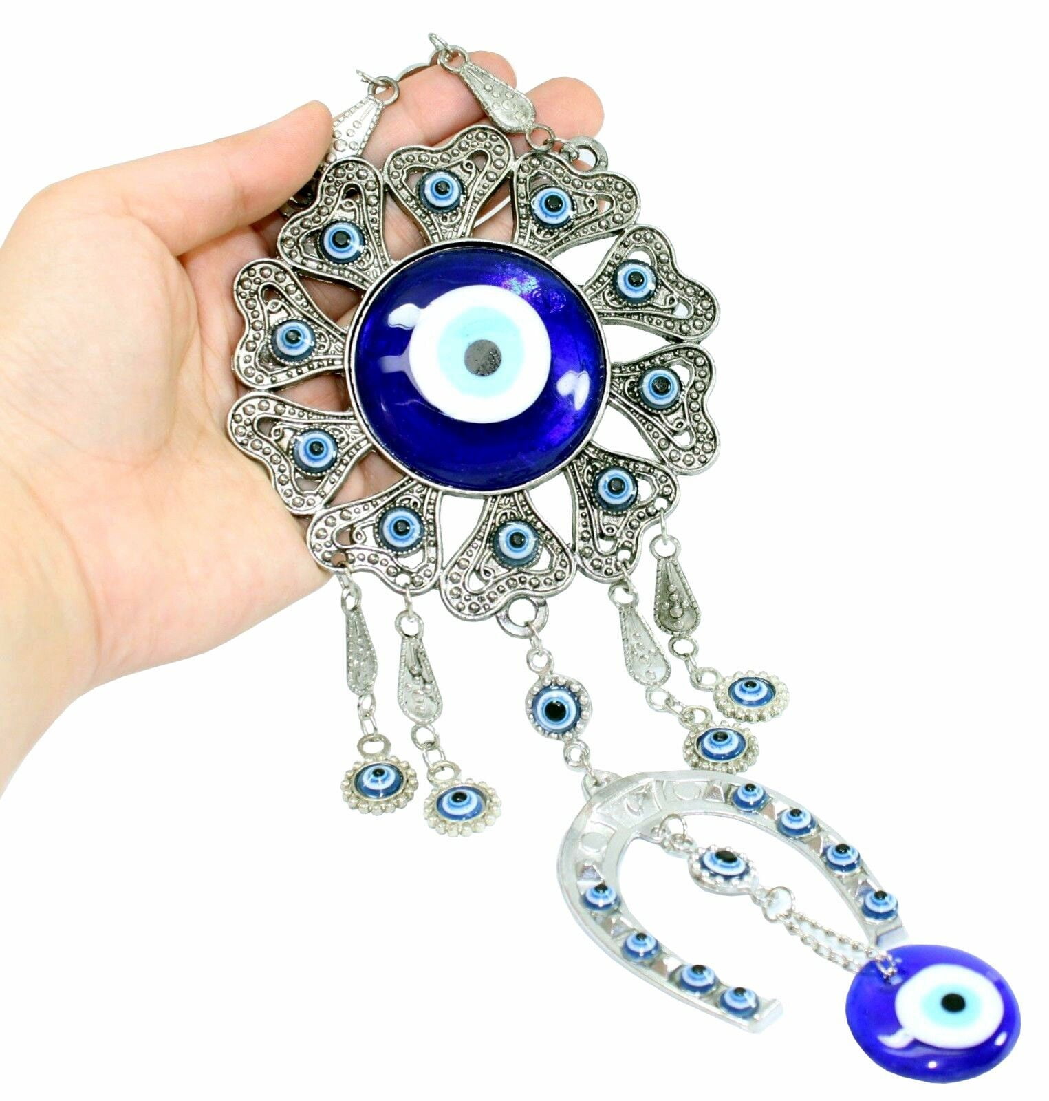 P11813 Turkish Blue Evil Eye Horseshoe Amulet Wall Hanging Decor Blessing Protection