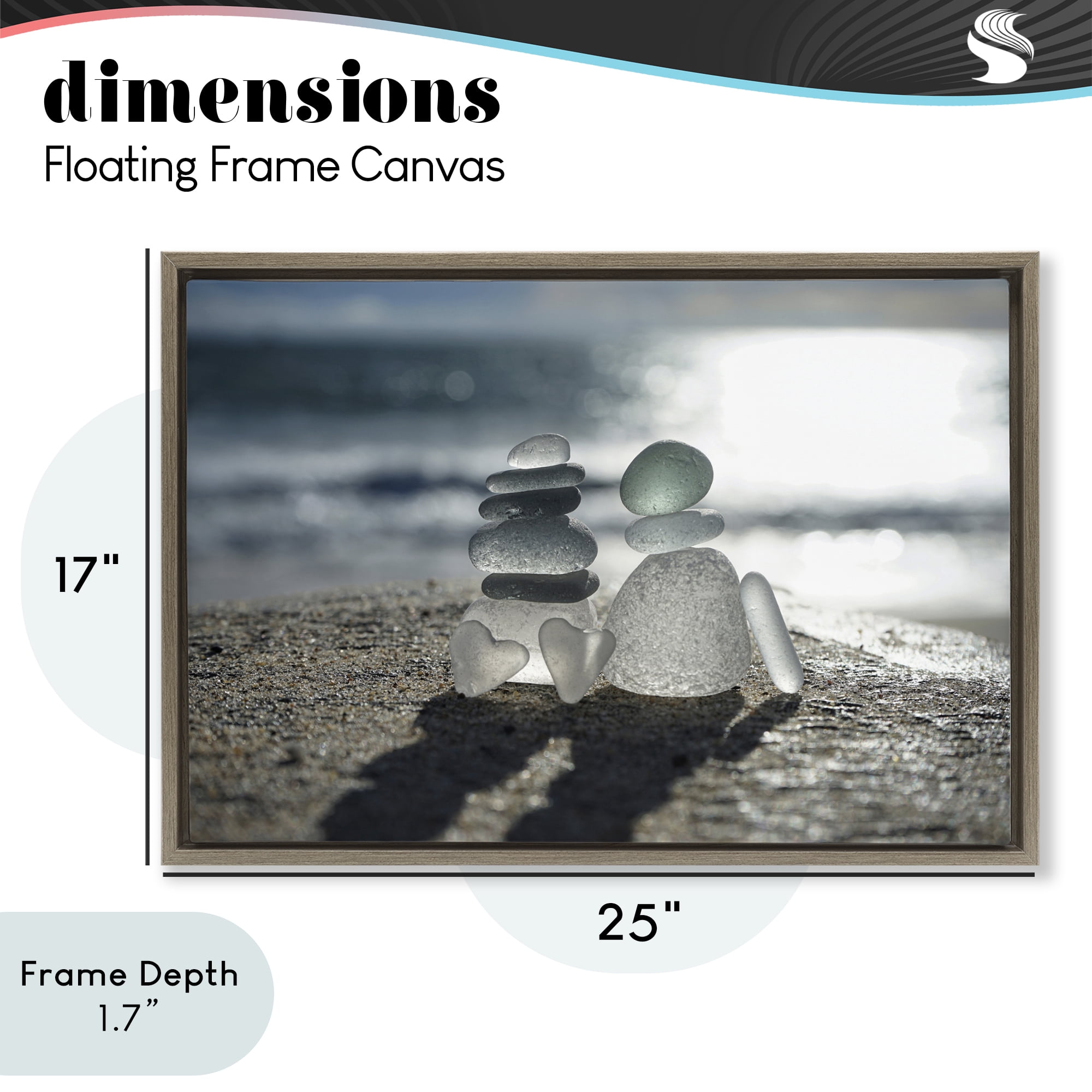 Stupell Industries Zen Sea Glass Hearts Brown Framed Floater Canvas Wall Art, design by LMarie Allen