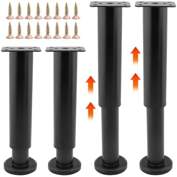 4Pcs Adjustable Metal Furniture Legs with 16 Screws, 7.09-12.99 inch Bed Center Slat Heavy Support Leg, Multipurpose Furniture Replacement Support Leg for Table Cabinet Sofa(Black)