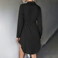 thumbnail image 5 of Fall Dresses for Women Long Sleeve V Neck Solid Color Short Shirts Dress Tie Waist Hi-Lo Hem Casual Work Mini Dress, 5 of 7