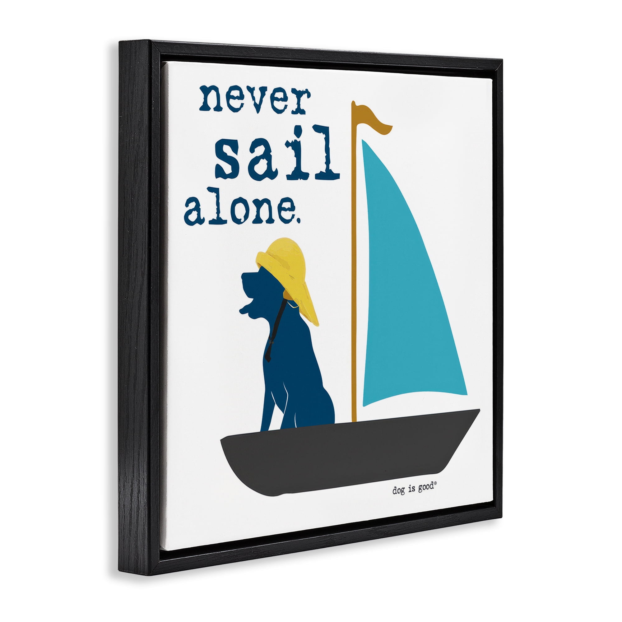 Stupell Industries Never Sail Alone Dog Animals Painting Black Floater Framed Canvas Art Print Wall Art, 18 x 18