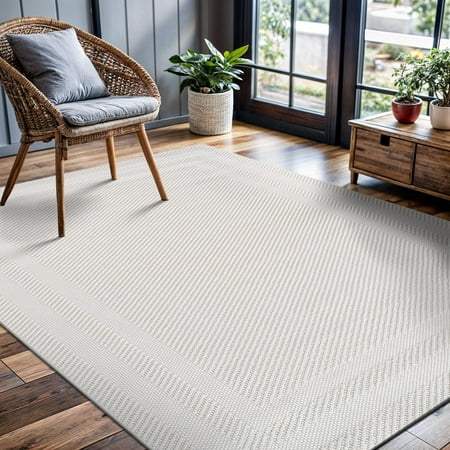 CAMILSON Modern Luxury Geometric Micro Loop Soft Stain Resistant Easy-Cleaning Non-Shedding Indoor Area Rug 4x6 White