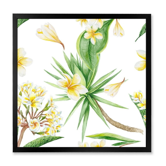 Designart 'Yellow Flowers and Tropical Foliage V' Modern Framed Art Print