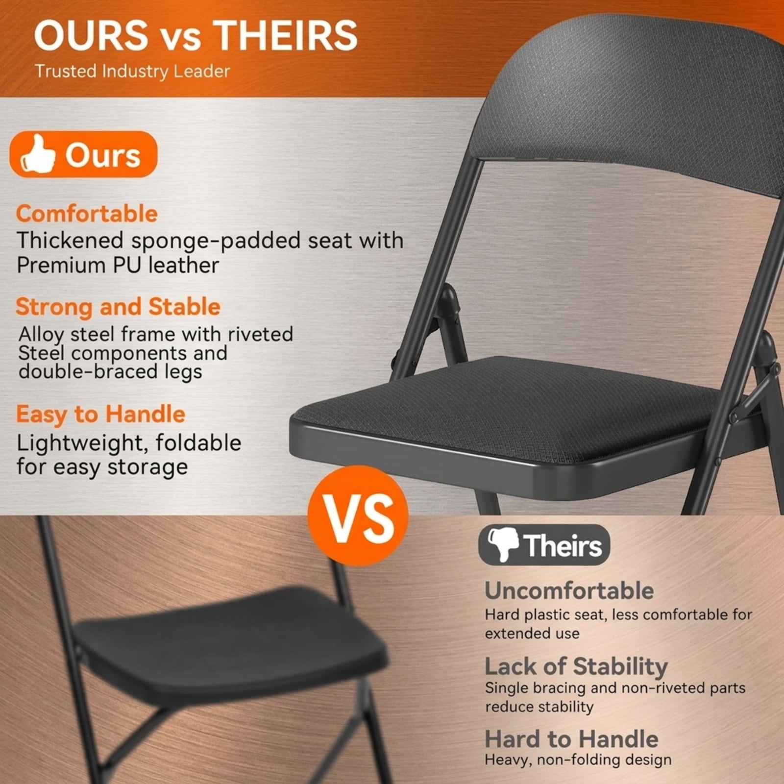 Fenbeli Woven Textilene Folding Chairs 2 Pack, Black Breathable Padded Seats with Steel Frames, Portable Seating for Home Office Parties and Events