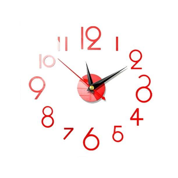 Etiqueta engomada del reloj de pared 3D DIY Reloj colgante Calcomanía autoadhesiva Decoración Etiqueta de reloj de pared, Rojo kenally HA004428-01