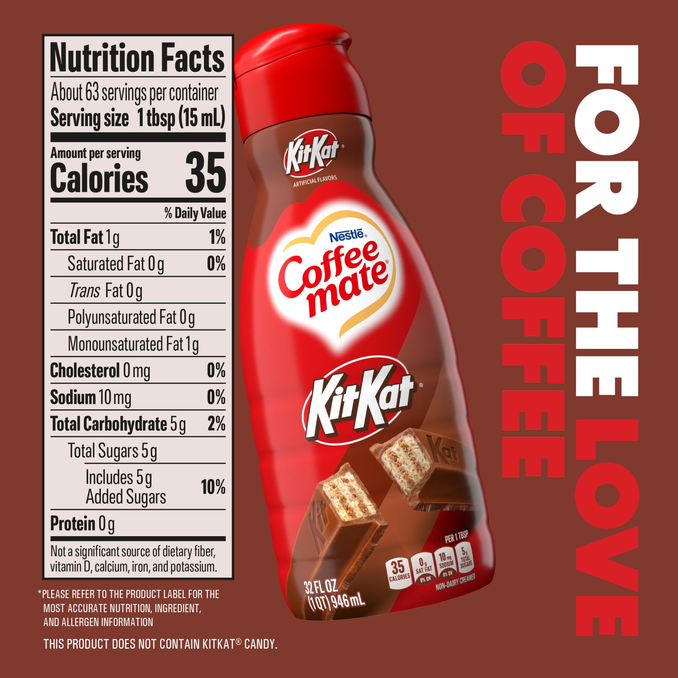 Coffee mate Kit Kat Chocolate Gluten Free Liquid Non-Dairy Coffee Creamer, 32 fl oz
