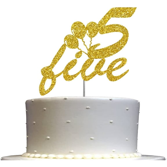 5th Birthday Cake Topper Gold Glitter, Number Five Children Birthday Party Decoration Ideas, Sturdy Doubled Sided Glitter, Acrylic Stick. Made in USA