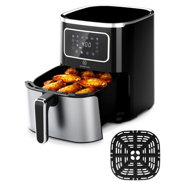 Kitchen Elite Friteuse à Air Chaud Numérique, Cuiseur Compact, 6 Préréglages, 5.28 Qt, Acier Inoxydable