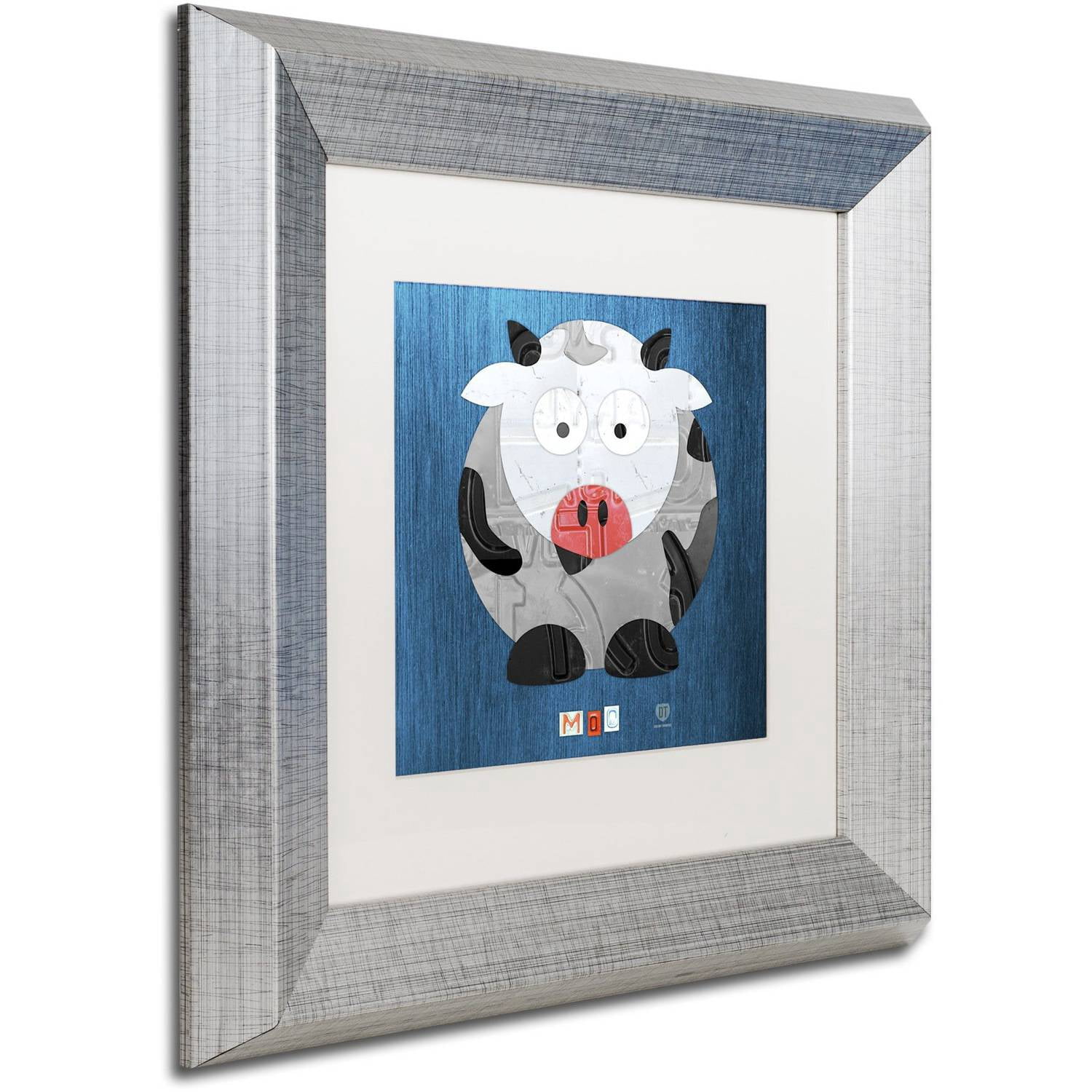 Trademark Fine Art 'Moo The Cow' Canvas Art by Design Turnpike, White Matte, Silver Frame