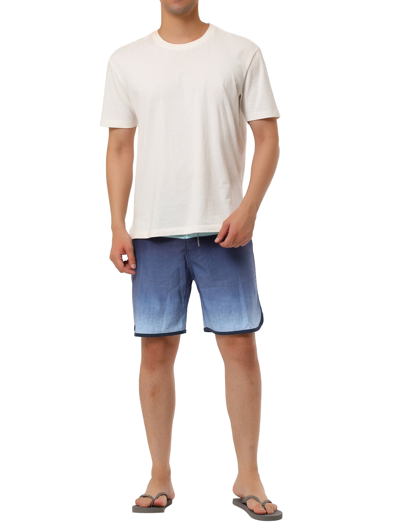 Unique Bargains Men's Summer Casual Color Block Gradient Printed Swim Board Shorts 30 Black Navy