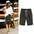 thumbnail image 4 of Womens Plus Elastic Waist Shorts Summer Solid Cotton Linen Casual Shorts with Pockets, 4 of 4