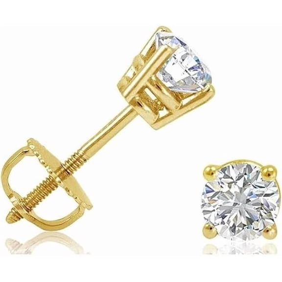 1.5 Ct Round Cut Moissanite Diamond Stud Earrings | 925 Sterling Silver Yellow Gold Finish | Unisex Earrings for Men & Women