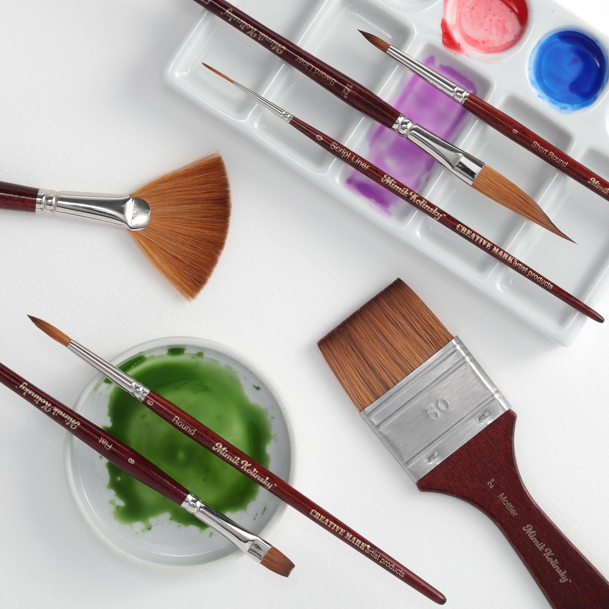 Creative Mark Mimik Kolinsky Synthetic Sable Short Handle Brushes And Sets - Elite Professional Brushes for Painting, Artists, Students, & More! - [Value Set of 7]