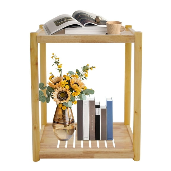 2 Tier Printer Stand Shelf Rolling PC Stand Wood Computer Tower Stand with Wheels Mobile Under Desk Printer Cart  Printer Table for Home Office, Wood Color