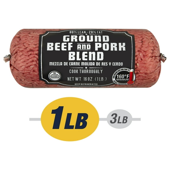 80% Lean / 20% Fat Ground Beef and Pork Blend, 1 lb Roll, Fresh