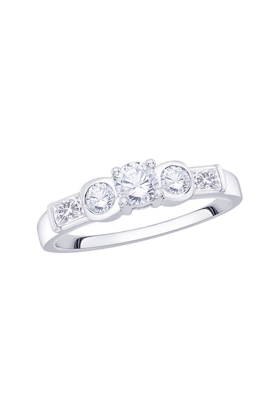 Channel Set Round and Princess Cut Diamond Fashion Ring in 14K White Gold (5/8 cttw, G-H, I2-I3)