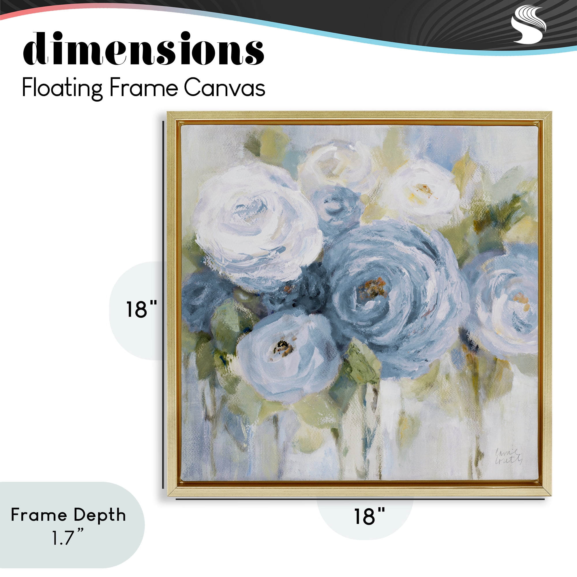 Stupell Industries Softly Blooming In Blues Gold Framed Floater Canvas Wall Art, design by Lanie Loreth