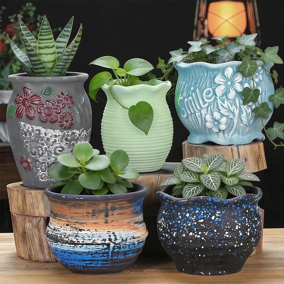 5-Piece Gorgeous Edible-Looking Series Mixed Shape Multi-Pot Ceramic Succulent Planter Set