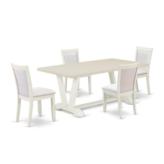 East West Furniture V-Style 5-Piece Asian Wood Dining Set in Cream/White