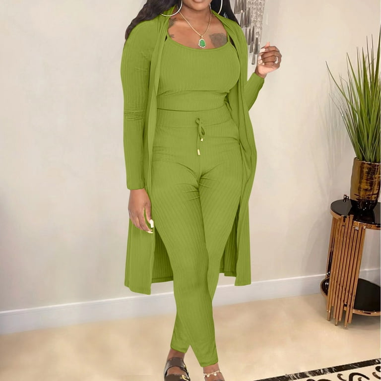Outfit for Party Women Pants Suits for Women Formal Fall Winter Women  Stretchy Wear 2022 Solid Color 3 Piece Pants Set Ladies Ribbed Casual Three  Pcs