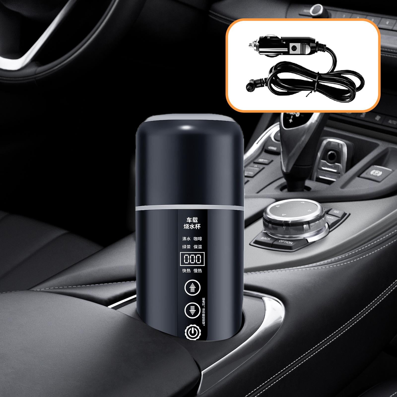 Fiocias 12V 24V Car Kettle Boiler Car Heated Mug Portable Travel Electric Kettle Heating black