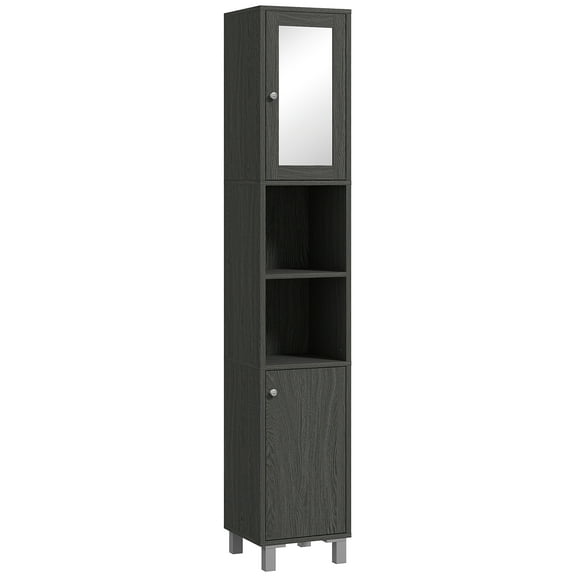 MYZBBD 71" Slim Bathroom Floor Cabinet, Tall Freestanding Storage Tower with Adjustable Shelves and Mirrored Door, Space-Saving Organizer for Small Bathrooms and Vanities,Gray
