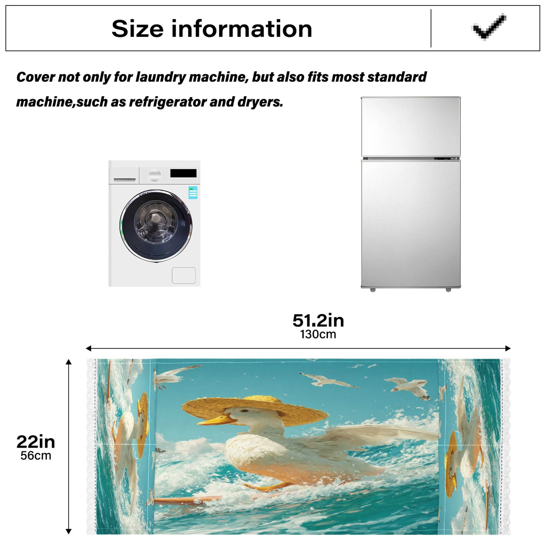 Washing Machine Cover 51.2x22in, Durable Polyester Dust Cover with Lace Trim and Side Pocket for Appliances White Duck