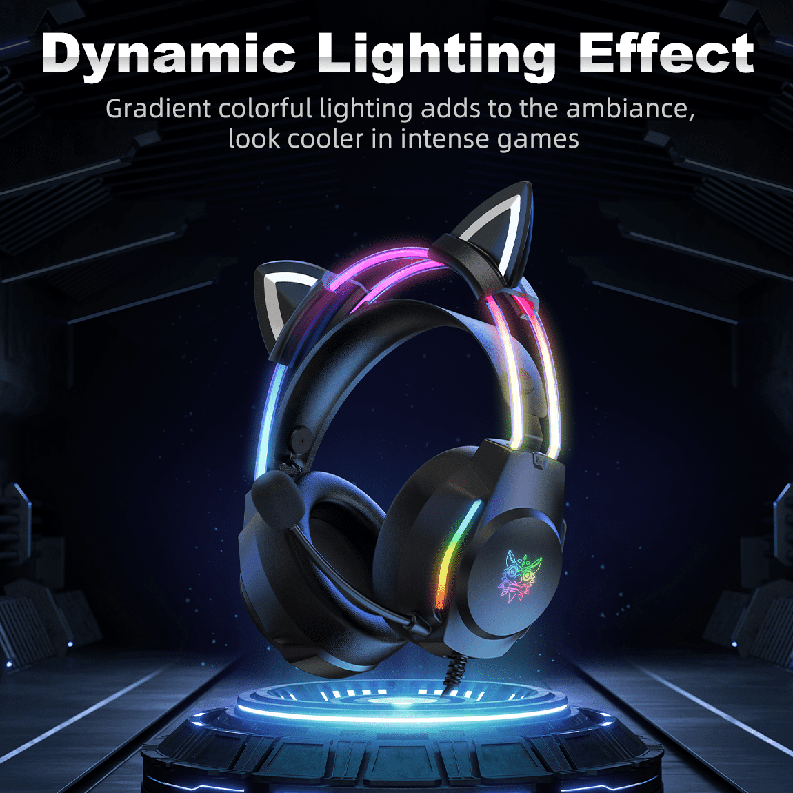 ONIKUMA Cat Ear Gaming Headset with Mic for PS5, Xbox, Switch & PC, RGB Wired Gaming Headphones with Surround Sound