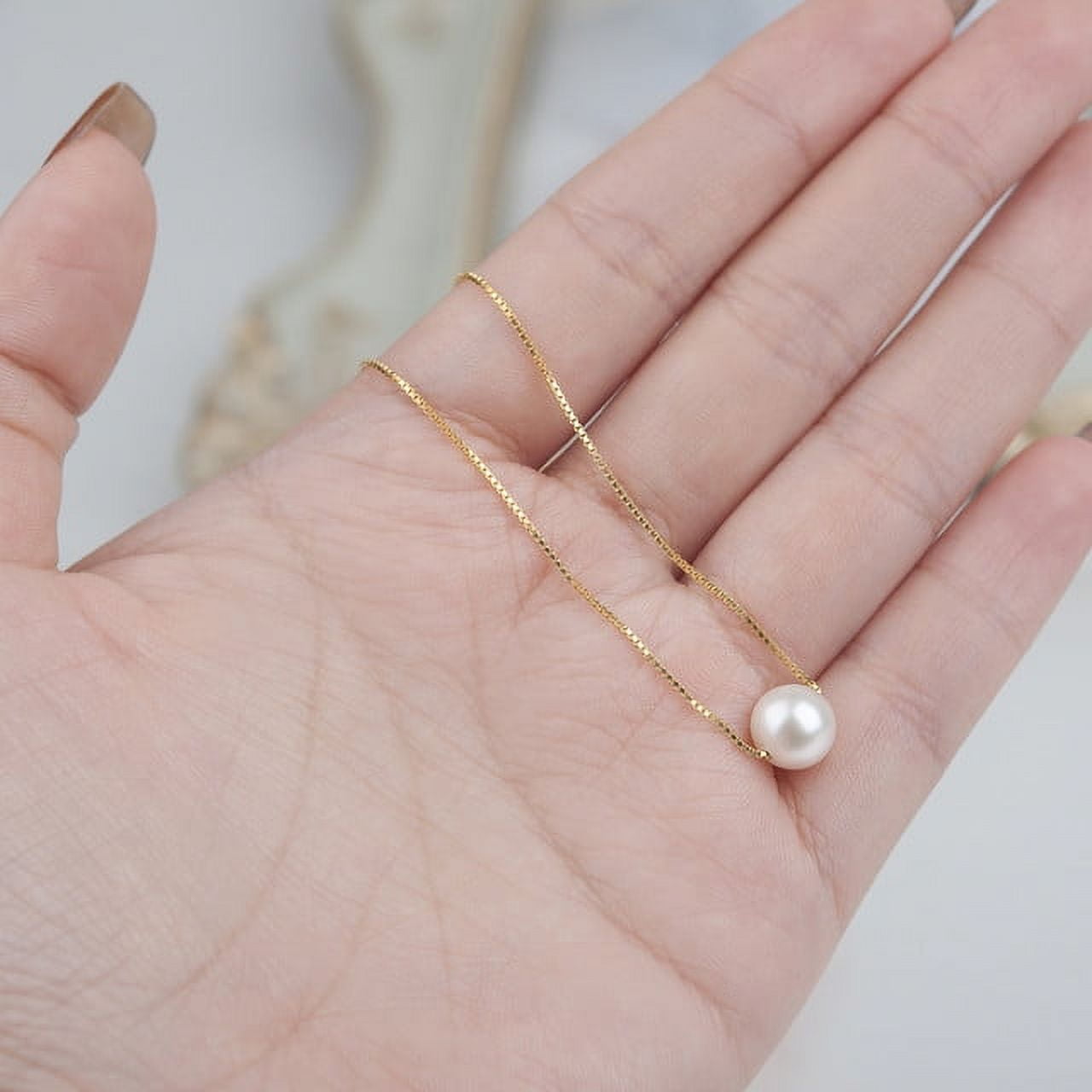 Anavia Freshwater White Pearl Necklace - Cultured Pearl Pendant Sterling Silver Necklace for Women
