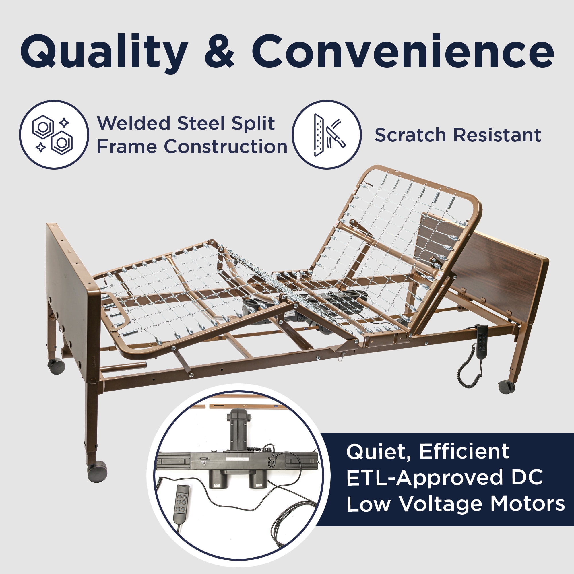 Full Electric Hospital Bed Package (Full Electric Home Hospital Bed Package w/Foam Mattress, Half Rail Set)