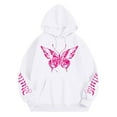 thumbnail image 4 of Wang6 Graphic Hoodies for Womens Causal Loose Fit Butterfly Printed Pullover Sweatshirts Trendy White Fall Long Sleeve V Neck Tops with Pockets White XL, 4 of 5