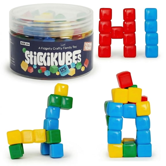 StickiKubes 125-Pack, 4 Colors, Mini Sticky Stacking Cubes, STEM Blocks
