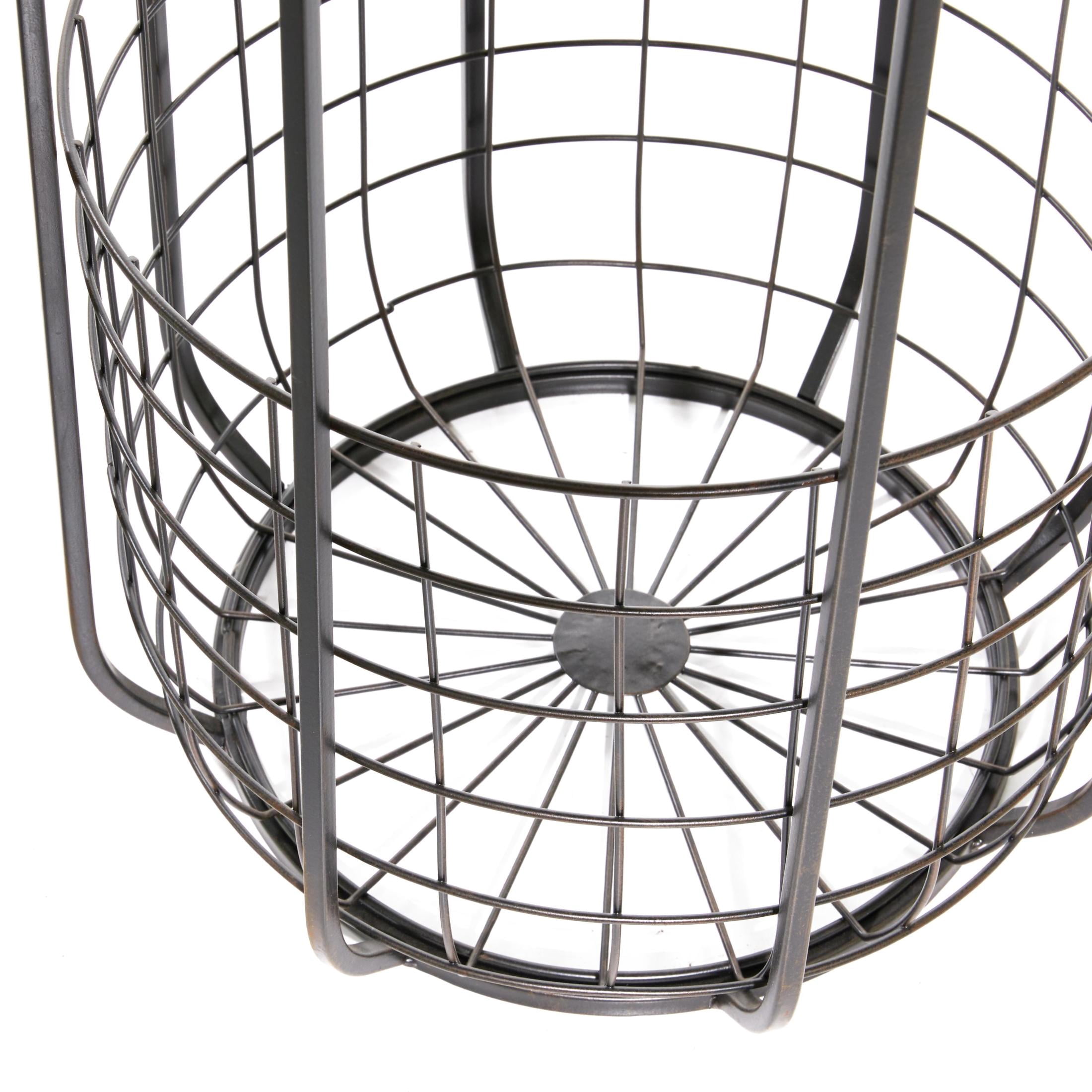 DecMode 16" x 26" Black Metal Wire Basket Storage Accent Table with Brown Wood Top, 1-Piece
